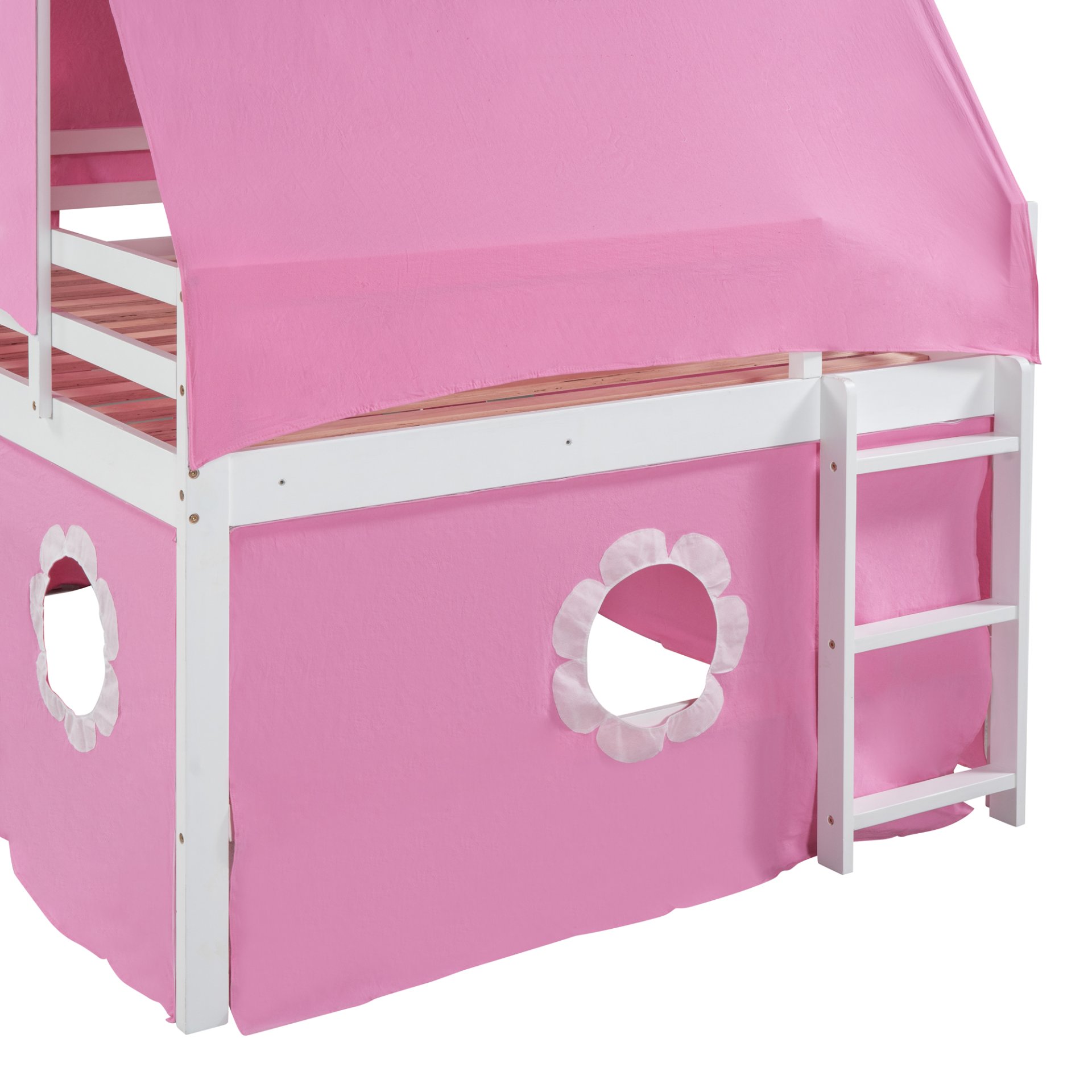 Full Size Loft Bed With Slide And Tent Tower Space Saving Fun Design For Kids - Pink - Image 13