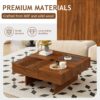 Mid Century Modern Coffee Table, Unique Square Wooden Coffee Table With 3 Drawers, Tempered Glass And Solid Wood Legs For Living Room - Brown - Image 8