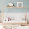 Wood Twin Size Tent Bed For Kids, Montessori Style Low - Floor Bed, House-Shape Tent Bed Frame For Boys Girls Teens, Without Slats - Natural - Image 5
