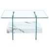 Modern 2 Tier Square Coffee Table With Clear Glass And Marble Pattern Sticker - Transparent / White - Image 9