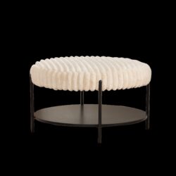 Modern Upholstered Round Ottoman Coffee Table With Storage Shelf And Metal Legs - Beige