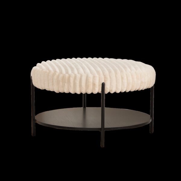 Modern Upholstered Round Ottoman Coffee Table With Storage Shelf And Metal Legs - Beige