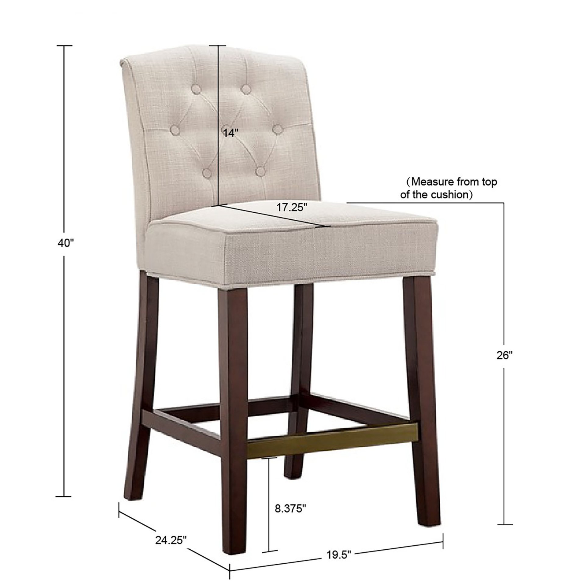 Tufted Counter Stool With Button Tufted Back - Tan - Image 3