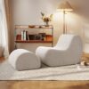 Curved Lounge Chair With Ottoman And High Resilience Foam - White - Image 2