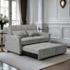 Modern Velvet Loveseat Futon Sofa Couch Pullout Bed, 55.33" Love Seat Lounge Sofa Bed, Armrest With Three USB Ports, Two Side Pockets, Two Cup Holders And 360 DegreeSwivel Phone Holder For Living Room - Gray - Image 2
