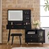 Modern Makeup Vanity Desk With Mirror And Lights Retractable Design Engineered Wood - Black - Image 4