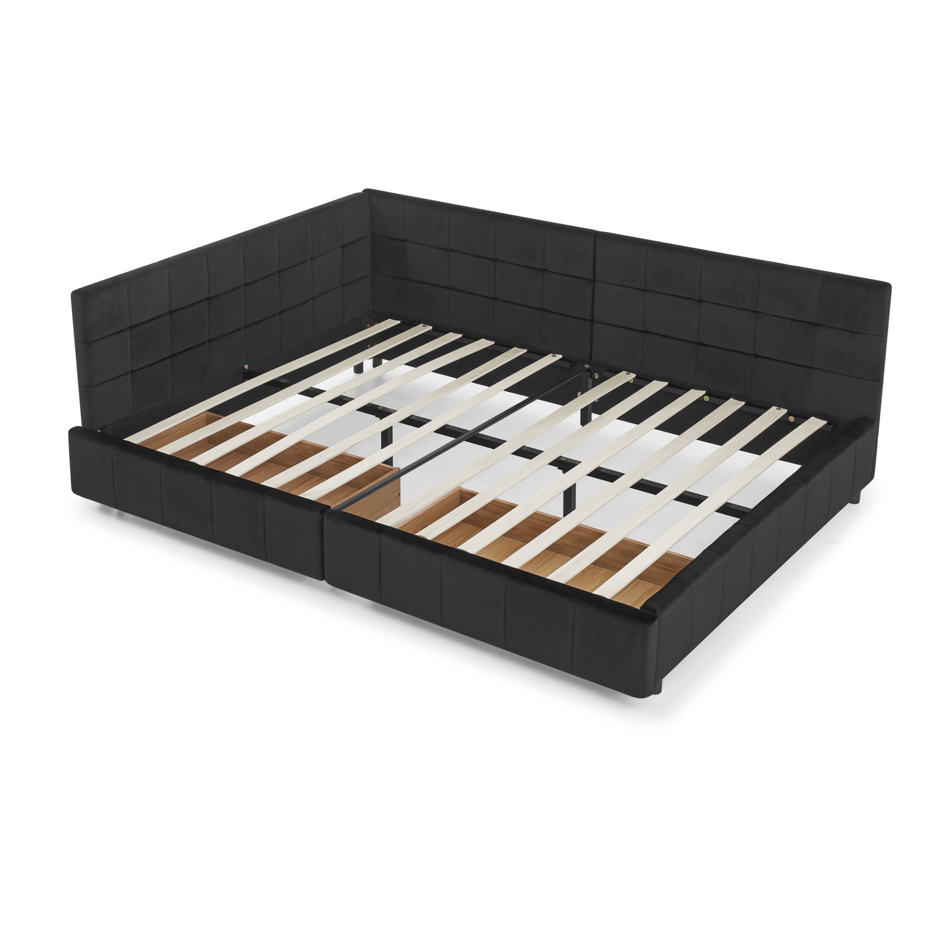 Mid Century Velvet Upholstered Tufted Full Size Storage Bed Frame With Backrest And Armrests - Black - Image 13