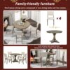 5 Piece Retro Round Dining Table Set With Curved Trestle Style Table Legs And 4 Upholstered Chairs For Dining Room - Taupe - Image 8