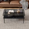 Rectangle Coffee Table With Tempered Glass Top, Modern Table For Living Room - Gray / Black - Image 4