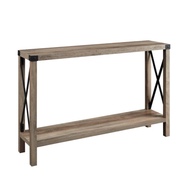 Modern Farmhouse X Entry Table With Lower Shelf - Gray Wash