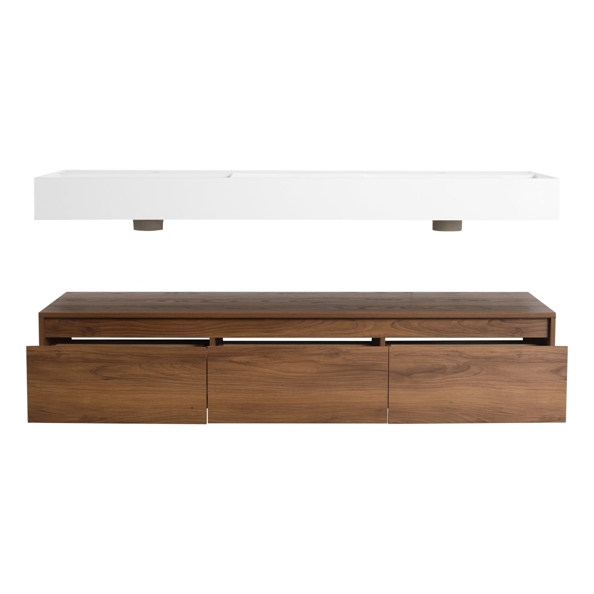 Modern Wall Mounted Bathroom Vanity With Dual Resin Sink And Soft Close Drawers - Brown Ebony - Image 15