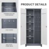 Metal Storage Cabinets, Cleaning Tool Cabinet With Locking Door, Tall Broom Tool Organizer, Large Storage Cabinet For Kitchen - Gray / White - Image 25