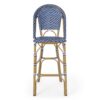 Outdoor Rattan French Barstool Set,, Bamboo, Seat Height - Teal Blue / White - Image 6