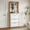 Shoe Cabinet With 3 Doors 2 Drawers With Hanger, Door With Shape, Large Space For Storage - White - Image 2