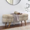 Ottoman Oval Storage Bench With Rubber Wood Legs Fabric - Brown - Image 4