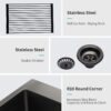 30" Single Bowl Topmount Kitchen Sink 16 Gauge Stainless Steel - Gunmetal Black - Image 6