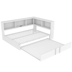 Full Size Daybed With Trundle, Minimalist Storage Cabinets And USB Ports - White