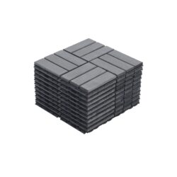 10 Piece Interlocking Deck Tiles Checker Pattern, Square Acacia Hardwood Outdoor Flooring For Patio, Bancony, Pool Side - Light Gray