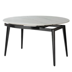 Modern Extendable Round Dining Table With Sintered Stone Top - White / Black