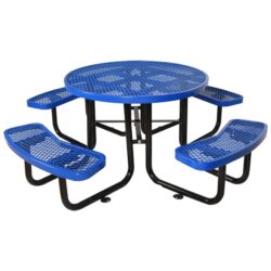 Round Outdoor Steel Picnic Table With Umbrella Pole - Blue