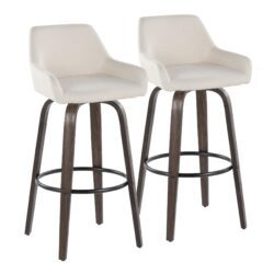Daniella - Contemporary Fixed Height Barstool With Swivel With Round Footrest (Set of 2) - Walnut / Cream