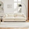 Modern Velvet 2 Seater Sofa & Bolstered Armrests And Pillows - Cream - Image 5