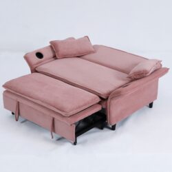 Contemporary Letter Striped Fabric Multi Functional Sofa Bed With Adjustable Armrests And Backrests - Pink