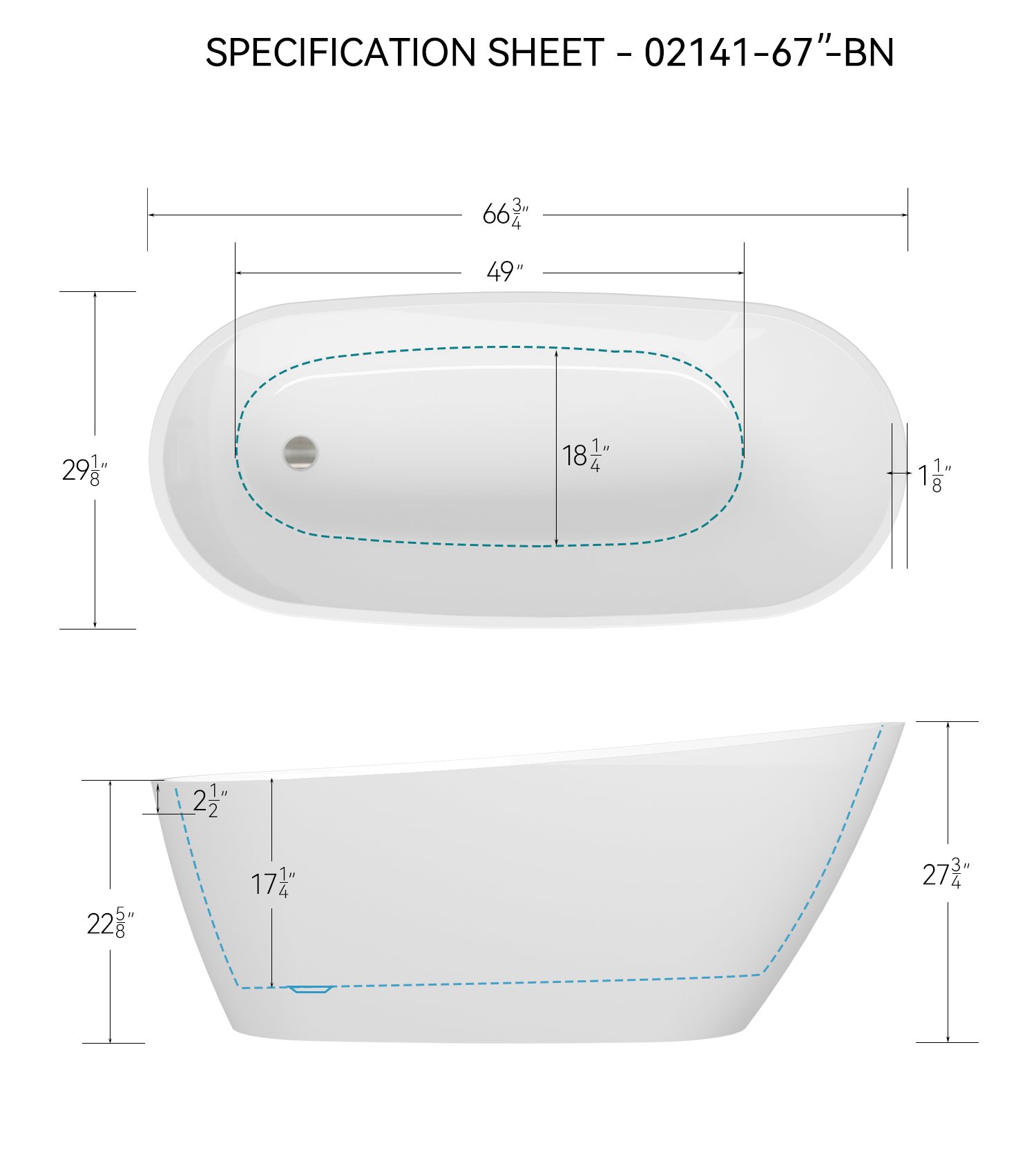 Acrylic Freestanding Soaking Bathtub With Integrated Slotted Overflow And Brushed Nickel Toe-Tap Drain, Cupc C Ertified, 02141-Bn - Glossy White - Image 5
