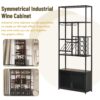 82.7" Industrial Standing Wine Rack With Glass Rack Tall Freestanding Floor Bar Cabinet - Walnut / Black - Image 6