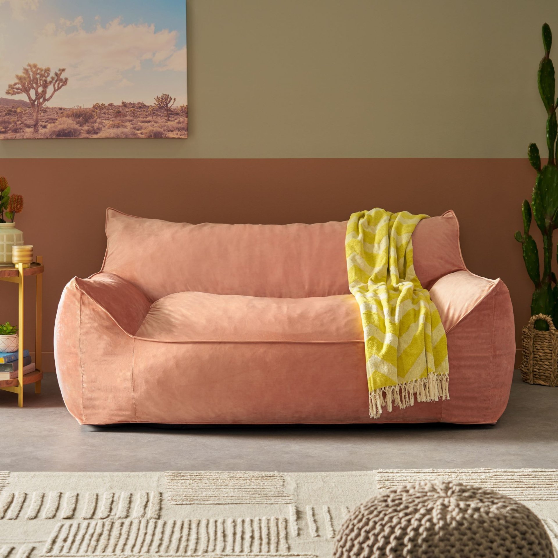Fila - Velveteen 2 Seater Oversized Bean Bag Chair With Armrests - Pink - Image 2