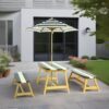 Naturally Playful Kids Picnic Table With Umbrella, Indoor / Outdoor Fun - Blue / White Stripes - Image 4