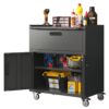 Sturdy Metal Tool Cabinet With Wheels For Garage And Gray Heavy Duty Storage With 1 Drawer And 2 Locking Doors - White - Image 7
