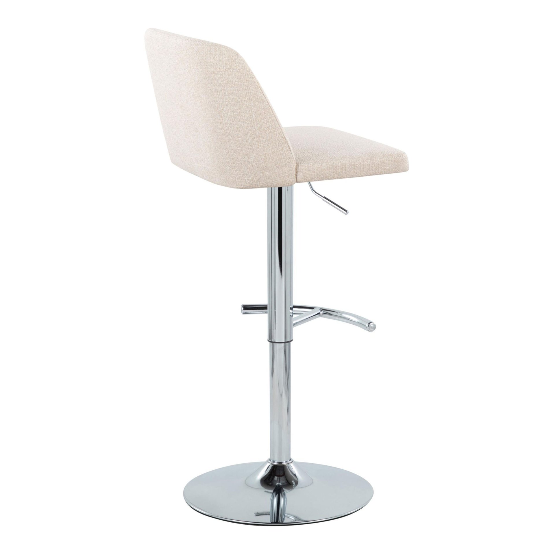 Toriano - Contemporary Adjustable Barstool With Swivel With Rounded T Footrest (Set of 2) - Cream / Chrome - Image 4