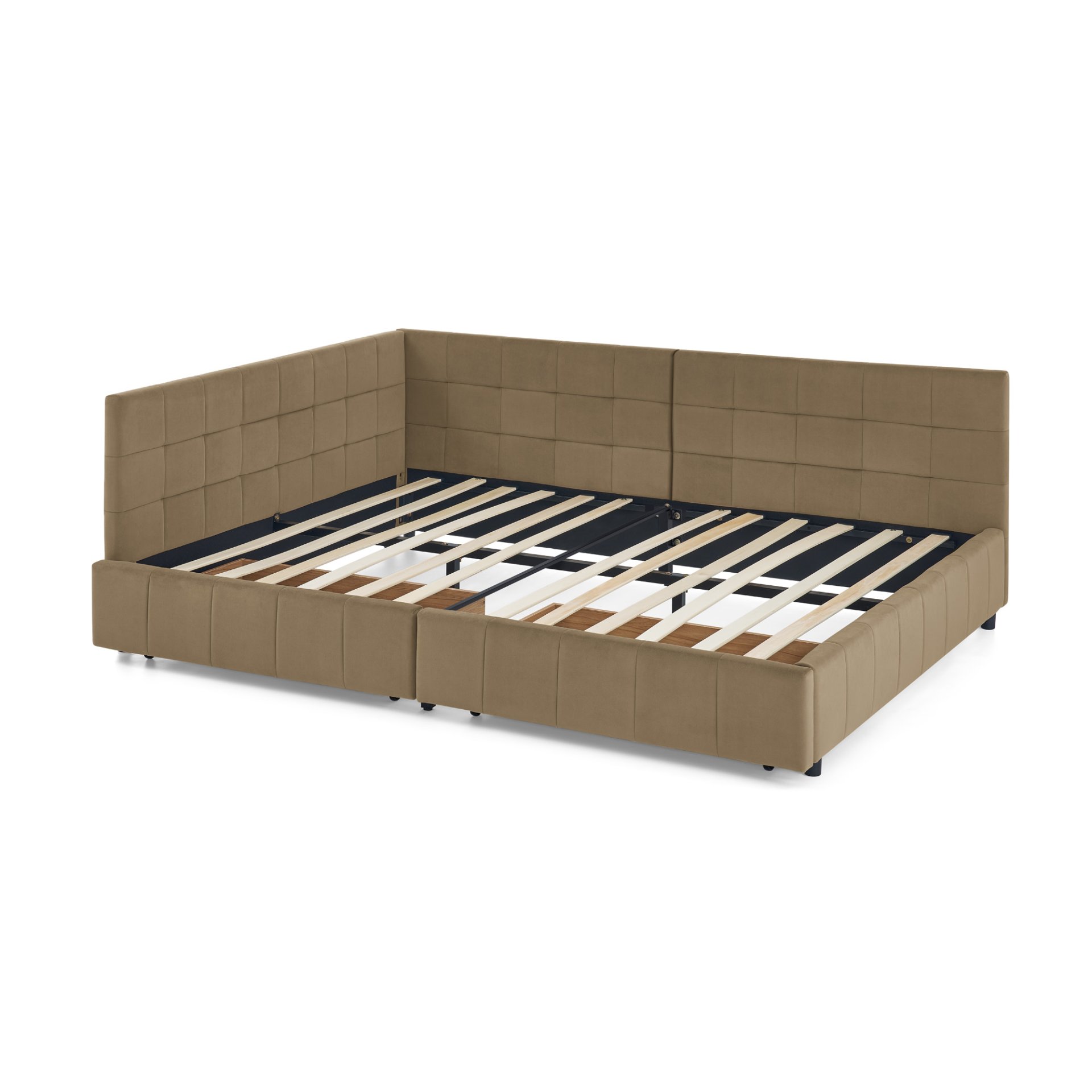 Mid Century Velvet Upholstered Tufted Full Size Storage Bed Frame With Backrest And Armrests - Brown - Image 14