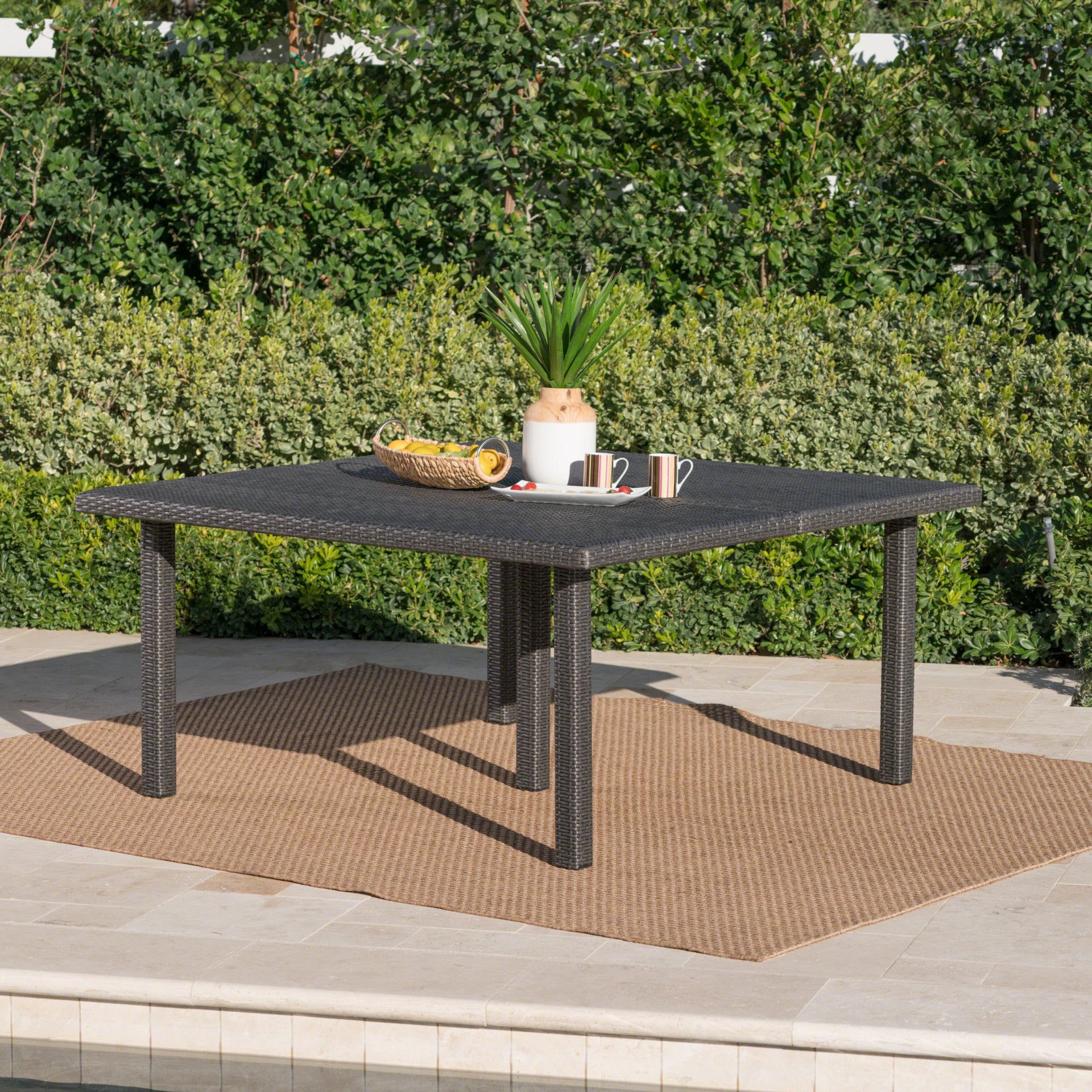 Outdoor Square Rattan Wicker Dining Table - Gray - Image 2