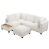 U - Shaped Sectional Sofa Modular Sofa Couch With A Movable Ottoman, A Coffee Table With Hidden Charging Devices For Living Room - White - Image 19