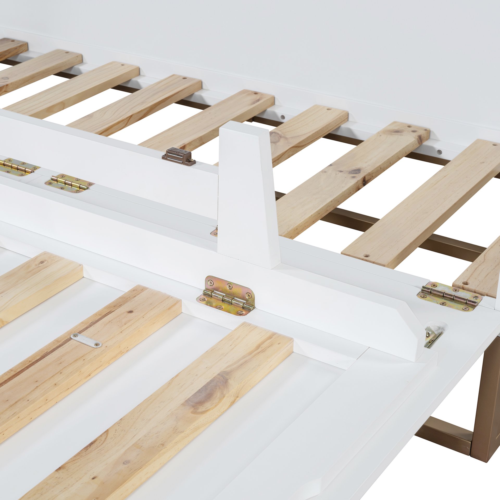 Queen Size Murphy Bed With Iron Legs, Modern Design - White - Image 19