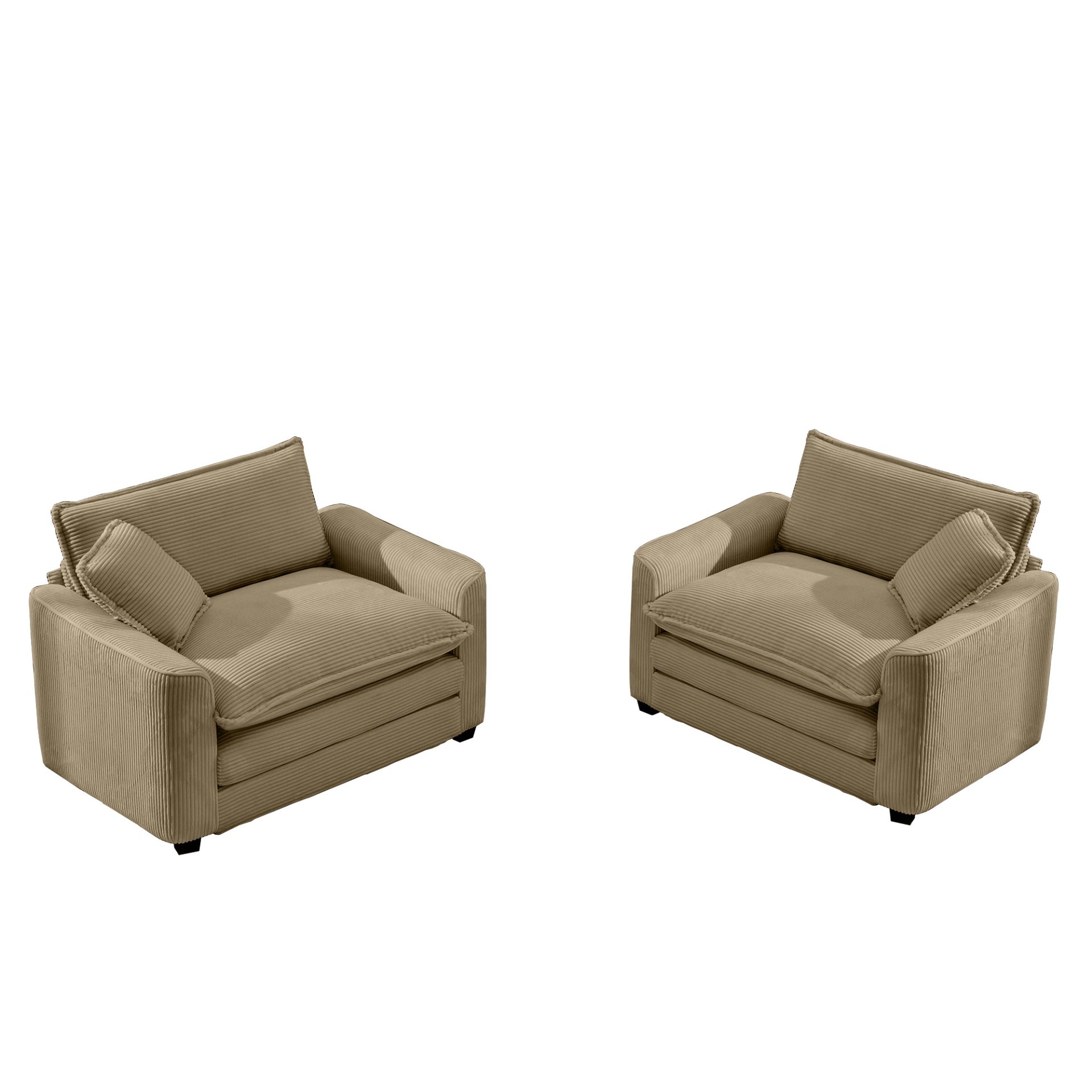 Luxurious Deep Seated Sofa Set With 2 Single Chairs Corduroy For Bedroom And Office - Tan - Image 15