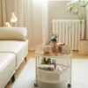 Movable Oval Metal Glass Coffee Table With Storage - White - Image 8