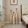 Floor Metal Vase Modern Style Decoration Home Woven Pattern Metal Vase 3 Piece Set Gorgeous Home Decoration Large Glazed Metal Vase - Champagne - Image 8