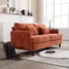 Mid Century Modern Chenille Fabric Loveseat Sofa With Wood Feet, 2 Seat Upholstered Couch - Orange - Image 7