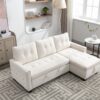 Reversible Sectional Storage Sleeper Sofa Bed, L-Shape 2 Seat Sectional Chaise With Storage, Skin-Feeling Velvet Fabric - Beige - Image 4