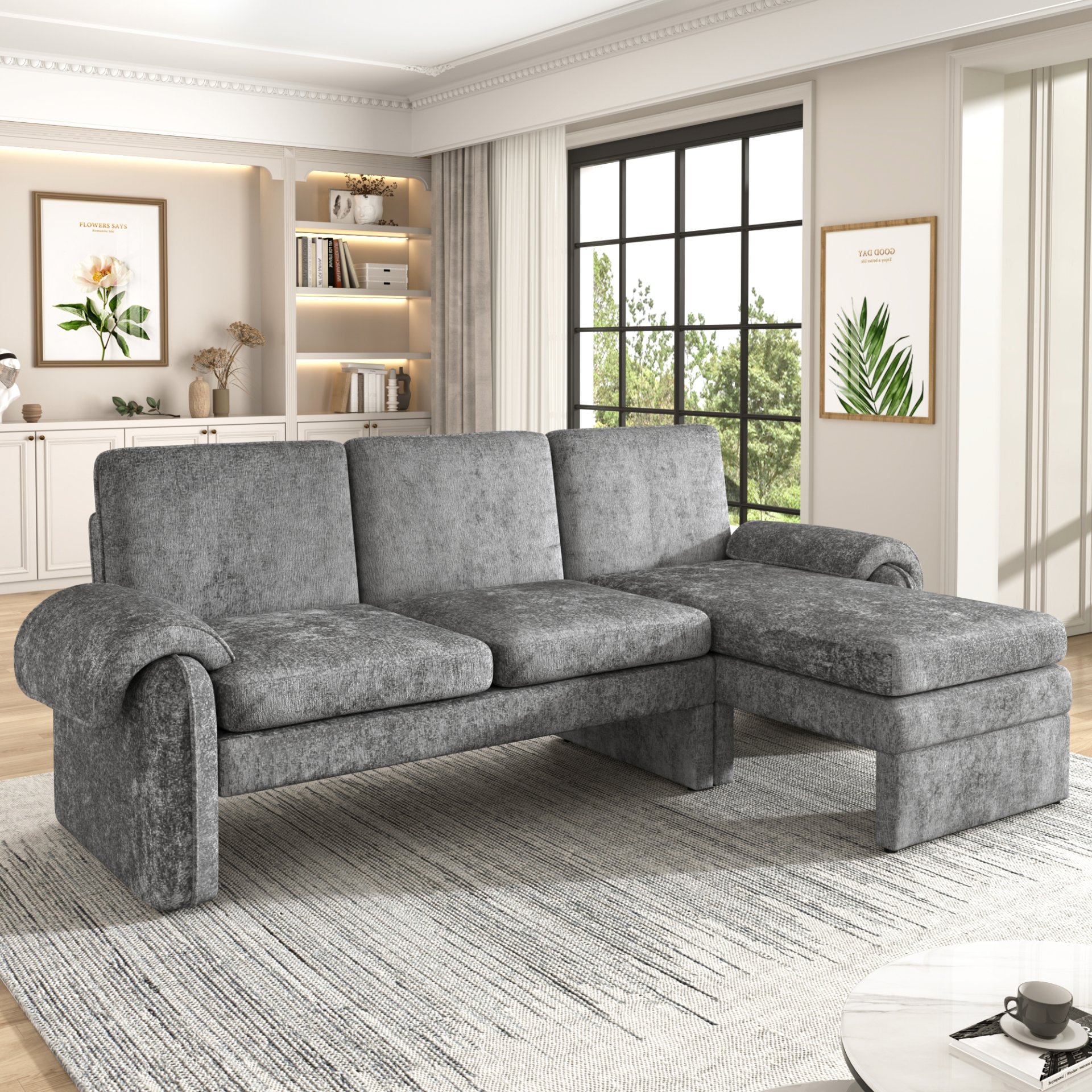 Convertible Futon Sofa Bed Futon Sofa Couch With An Adjustable Backrest, A Reversible Chaise Lounge And 2 Removable Armrest Pillows For Living Room - Gray - Image 25