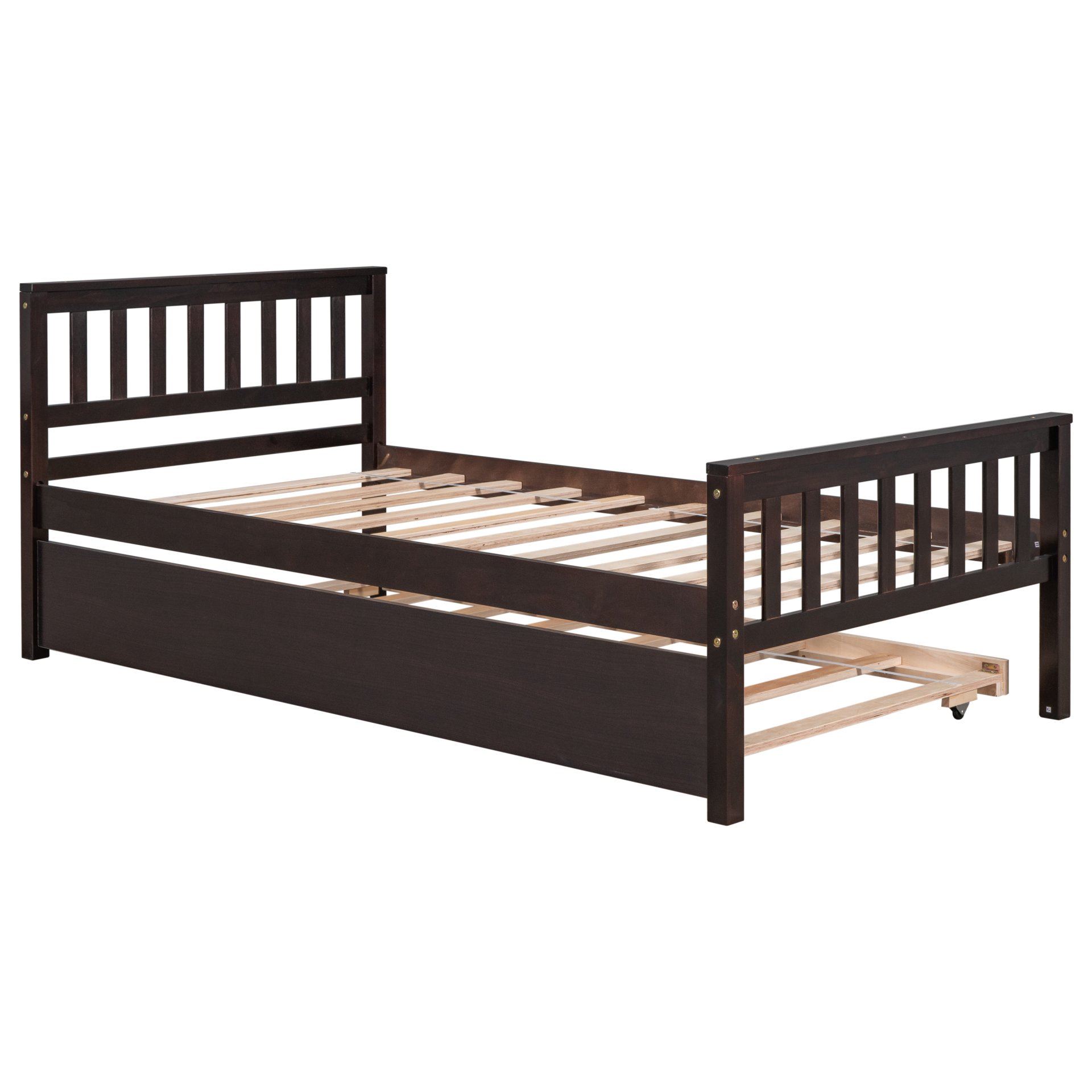 Twin Bed With Trundle, Platform Bed Frame With Headboard And Footboard, For Bedroom Small Living Space, No Box Spring Needed - Espresso - Image 13