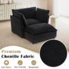 Modern Armchair Sofa Cozy Upholstered Sofa Chair With Movable Ottoman Chenille, Wide Seat & Curved Armrests - Black - Image 7