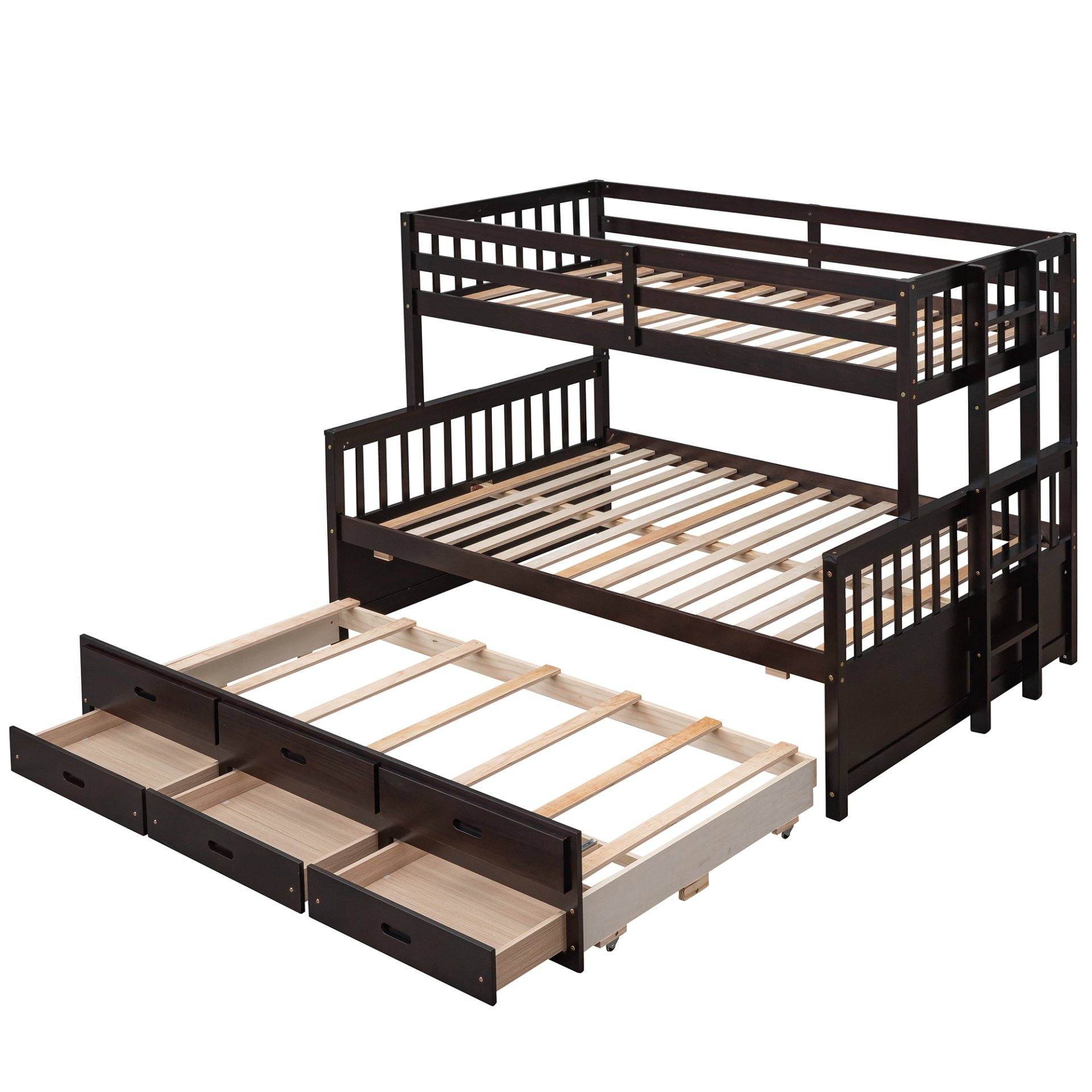 Twin Over Full Bunk Bed With Twin Size Trundle, With Drawers For Bedroom - Espresso - Image 7