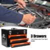 20'' Portable 3 Drawer Steel Toolbox, 4 Layers Of Tools With Metal Latches, With Top Storage Tray And Carrying Handle, Multi Function Tool Storage For Garage, Home, Or Workbench - Black / Orange - Image 6
