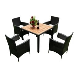 5 Piece Outdoor Patio Wicker Dining Set Patio Wicker Furniture Dining Set With Top - Black / Creme