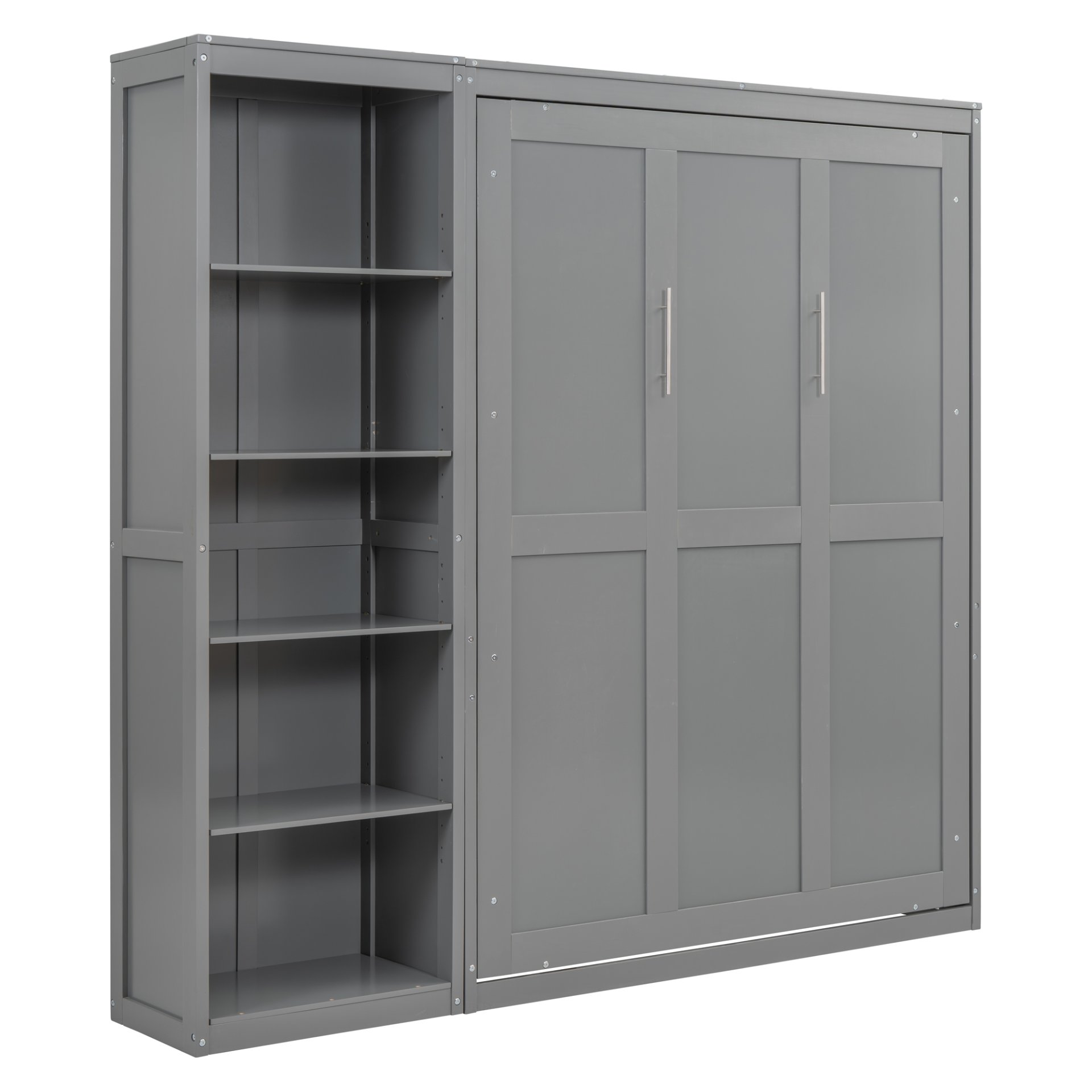 Full Size Murphy Wall Bed With Shelves - Gray - Image 4