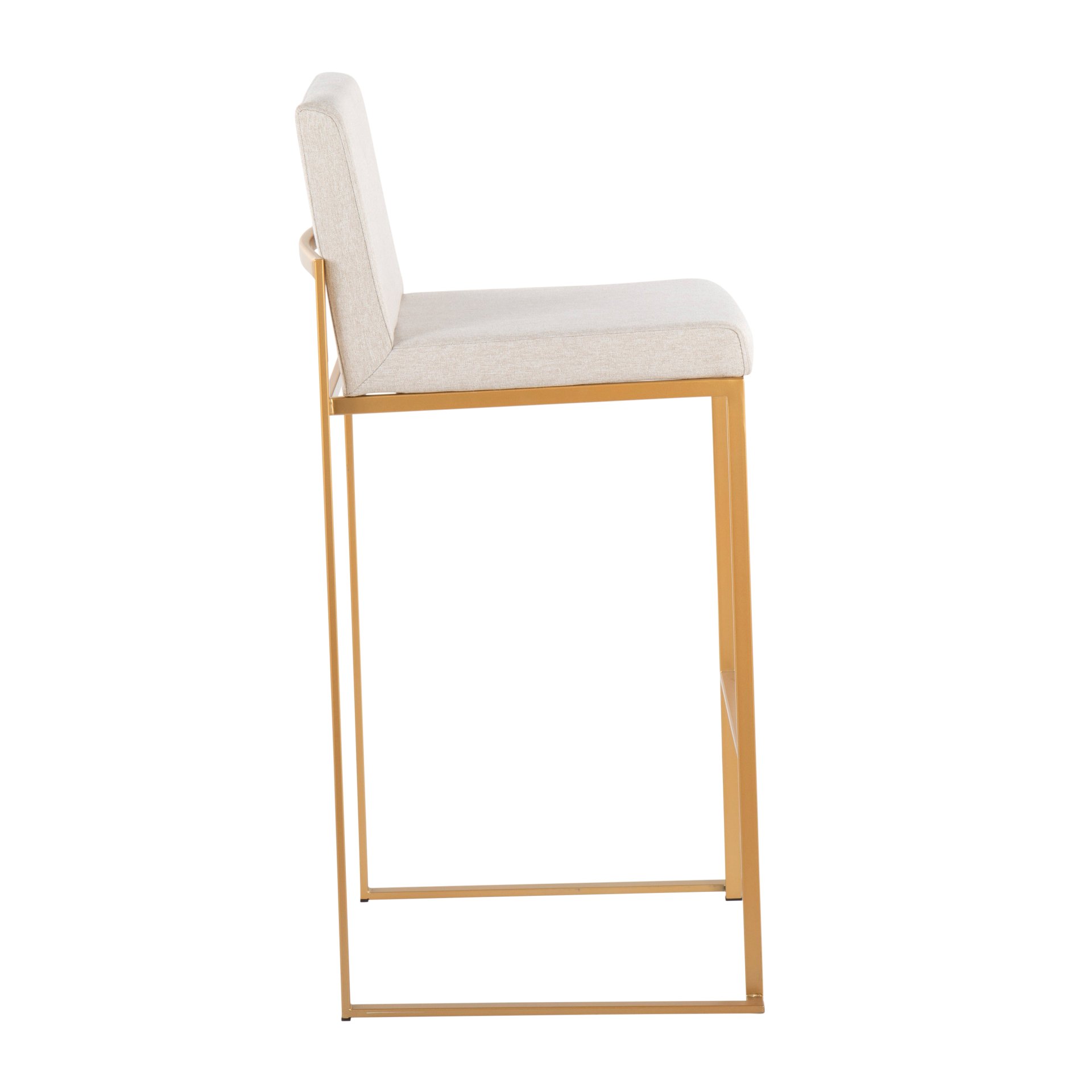 Fuji - Contemporary High Back Barstool (Set of 2) - Gold / Beige - Image 3